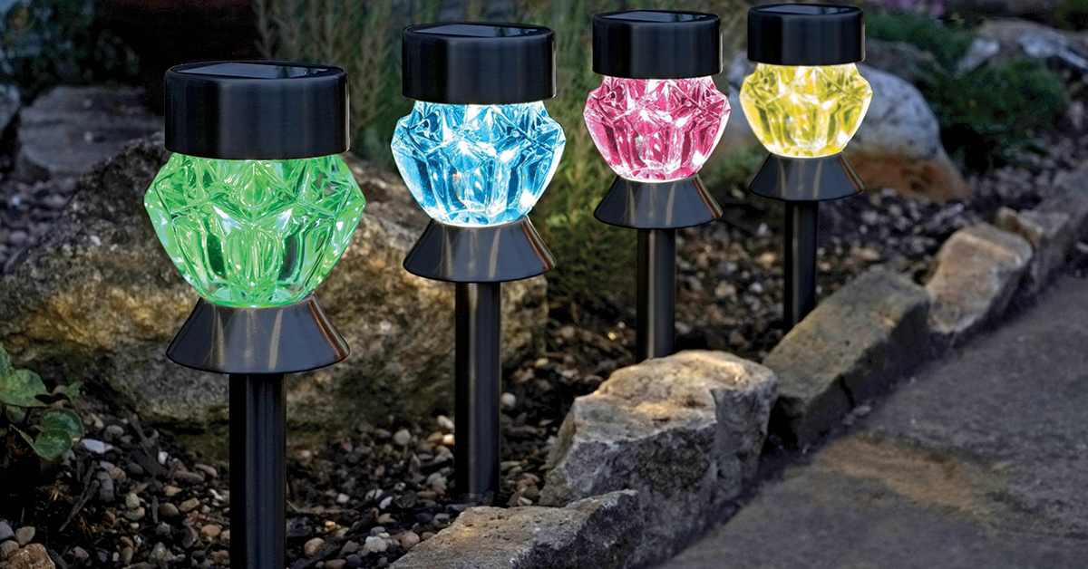 removable easy to install solar powered stake lights coloured