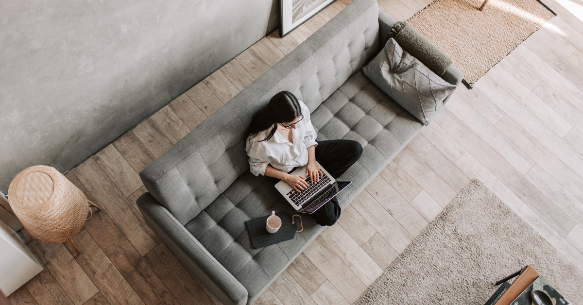 Working from the living room sofa area during lockdown