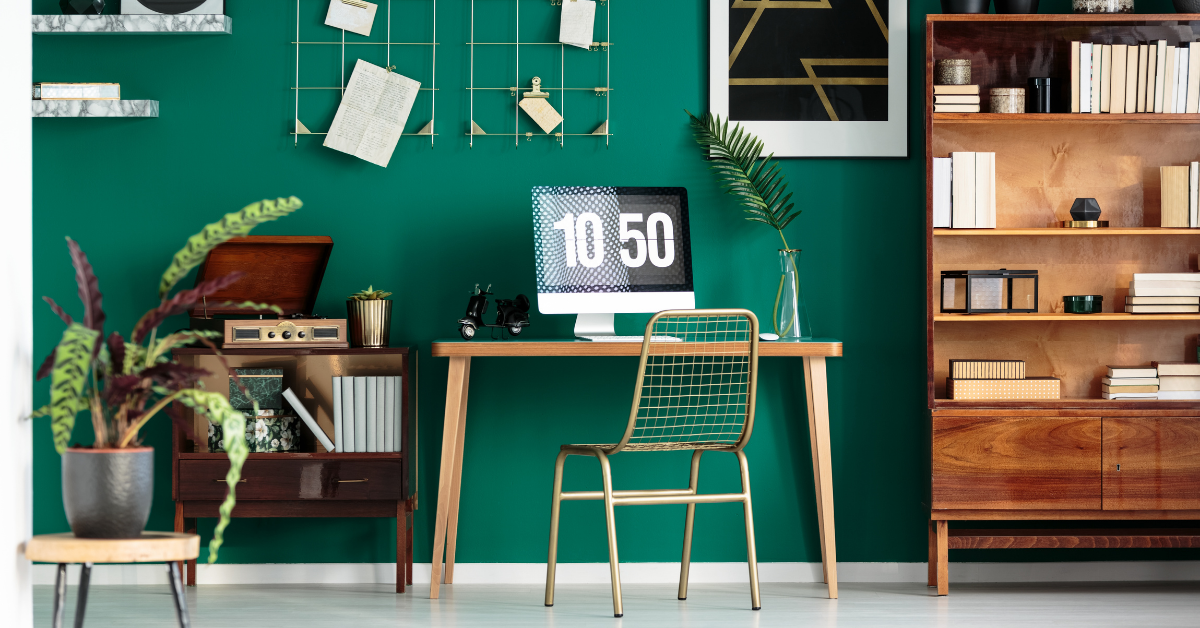 rich green relaxed desk home office space