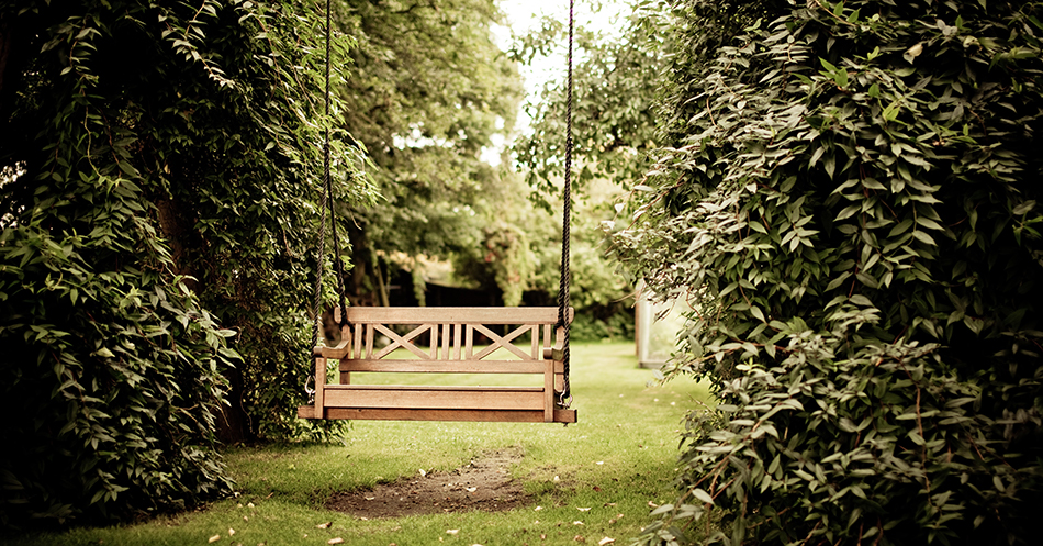 hanging bench in garden