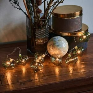 SIRIUS MILLIE GLASS BATTERY OPERATED LED STRING LIGHTS - GREEN - 8 LIGHTS