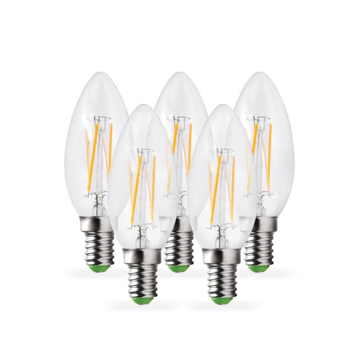 Envirolight 4W Warm White Dimmable LED Decorative Filament Candle Bulb - Small Screw Cap - Pack of 5