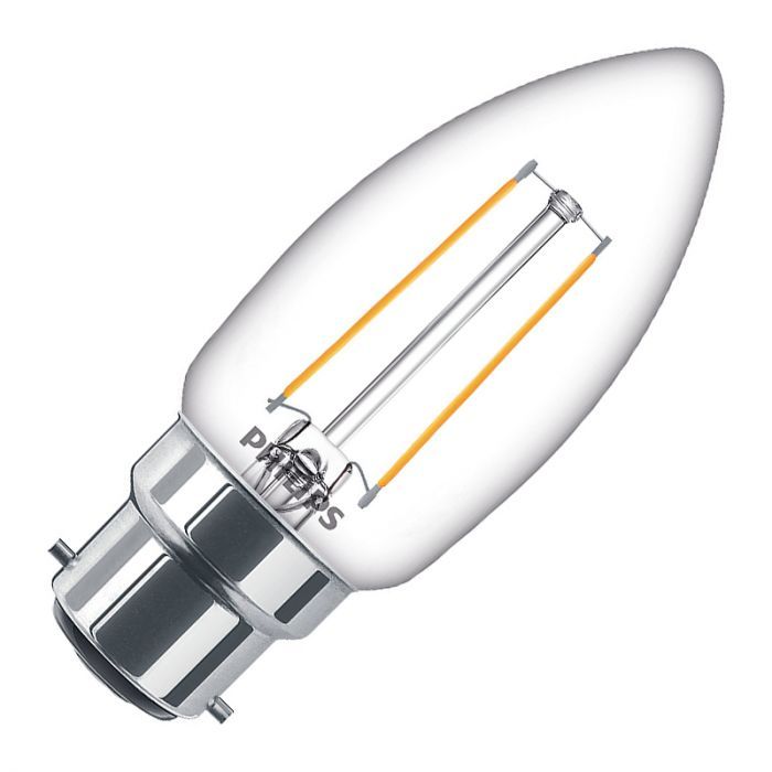 Philips 2W Warm White LED Filament Candle Bulb - Bayonet Cap