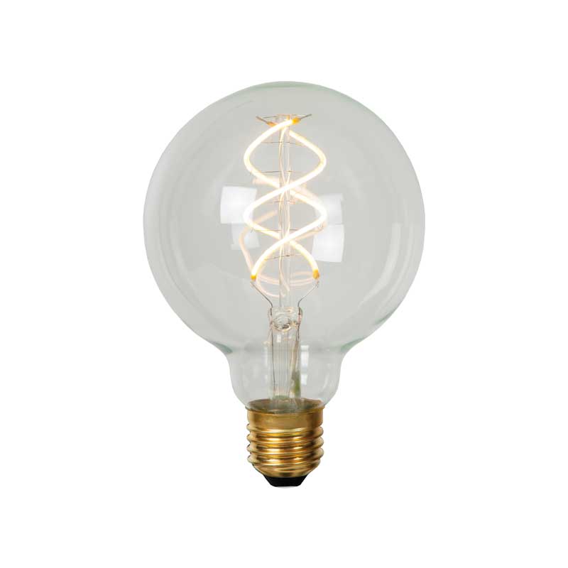 Lucide 5W Spiral Warm White LED Dimmable Clear Decorative Filament 95mm Globe Bulb - Screw Cap