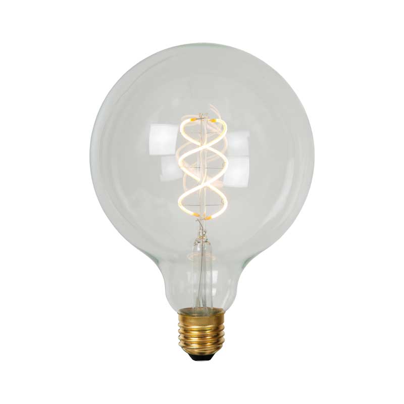 Lucide 5W Spiral Warm White LED Dimmable Clear Decorative Filament 125mm Globe Bulb - Screw Cap