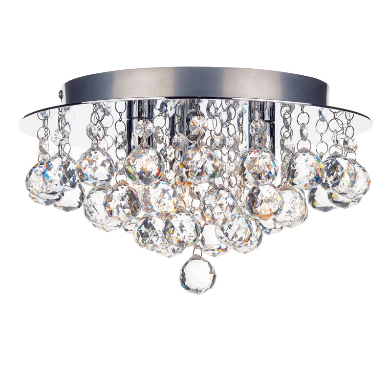 Dar Pluto 3 Light Flush Ceiling Light - Polished Chrome
