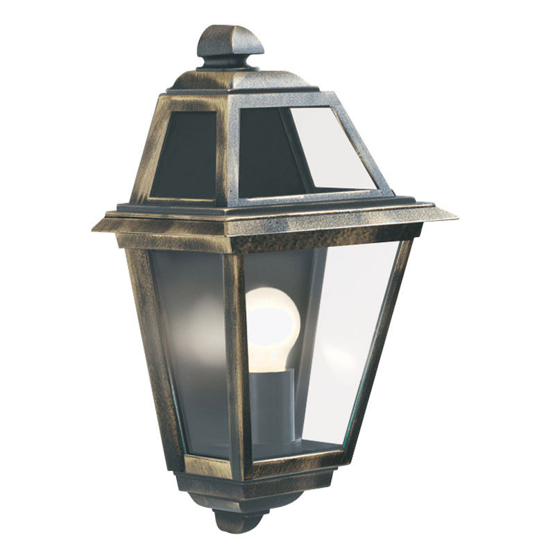 Traditional Half Lantern Outdoor Wall Light - Distressed Gold