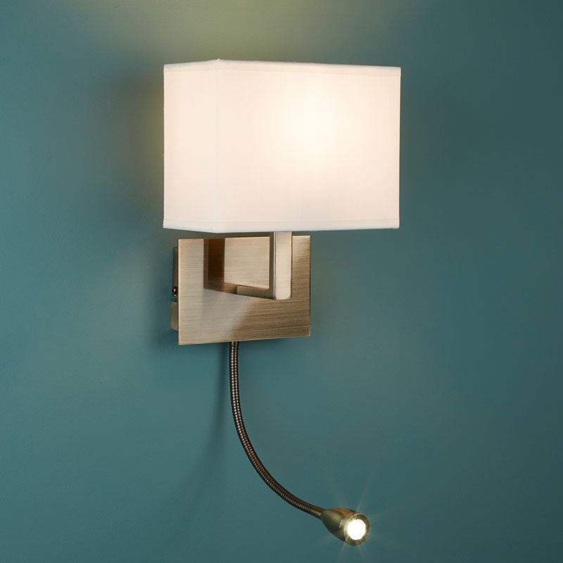 Searchlight Arosa Wall Light with LED Reading Light - Antique Brass