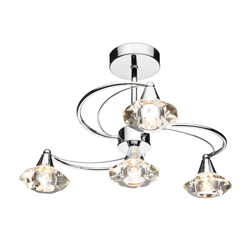 Dar Luther 4 Arm Semi-Flush Ceiling Light - Polished Chrome