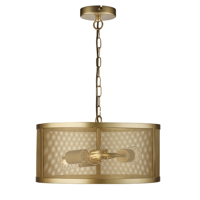 Searchlight Fishnet 3 Light Drum Ceiling Pendant - Matt Gold