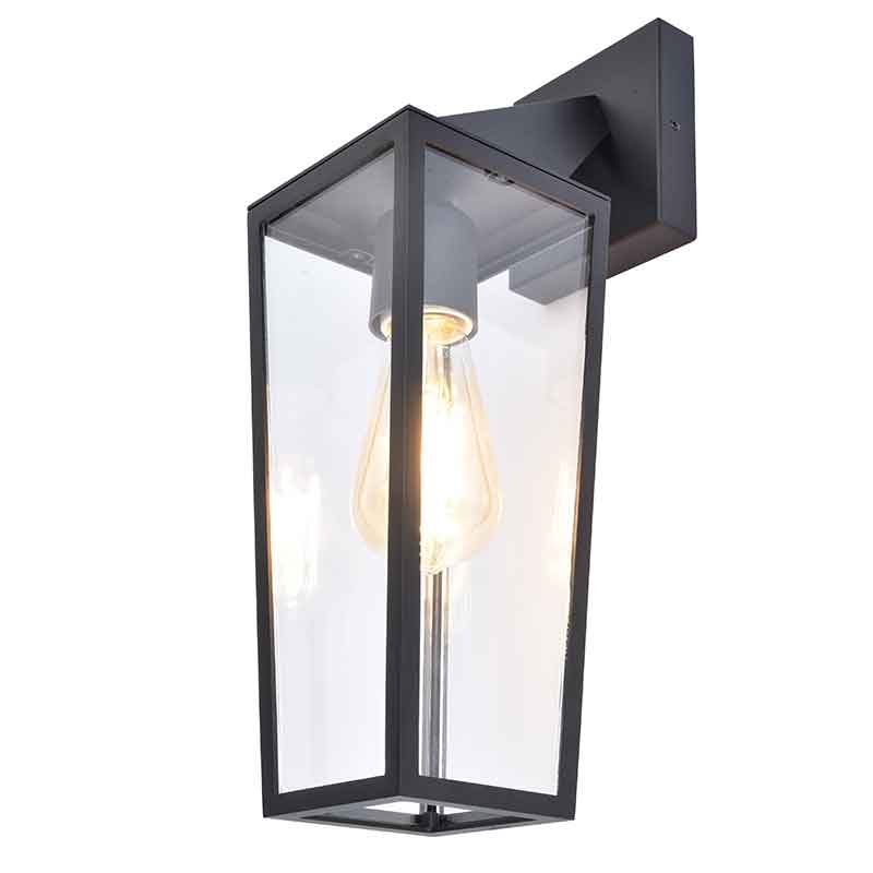Lutec Pine Outdoor Lantern Wall Light - Black