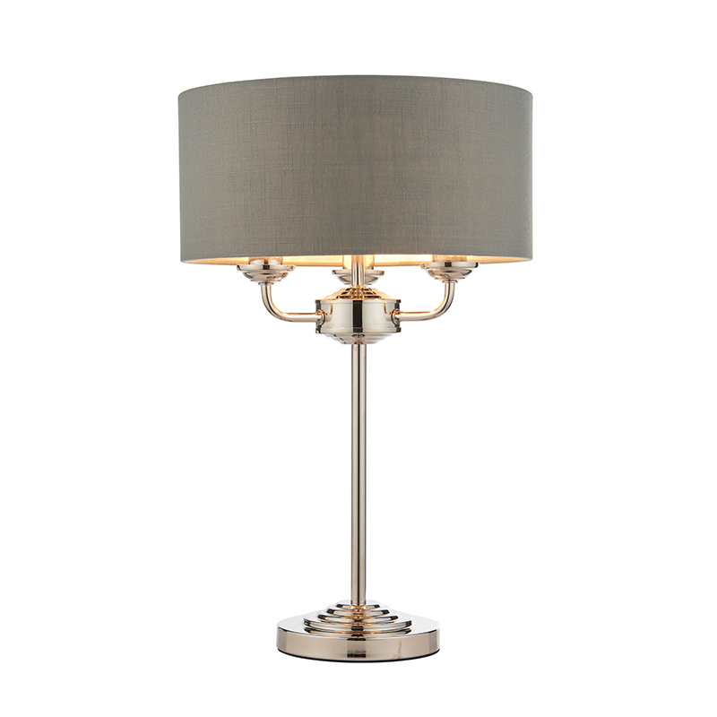 Endon Highclere 3 Light Table Lamp - Bright Nickel