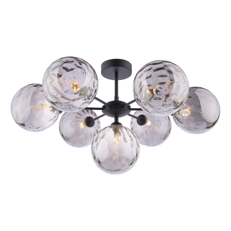 Dar Cohen 7 Arm Semi-Flush Ceiling Light With Smoked Glass - Matt Black
