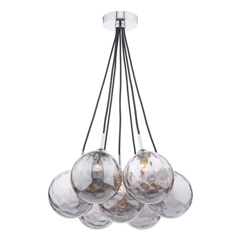 Dar Elpis 7 Light Smoked Glass Cluster Pendant - Polished Chrome
