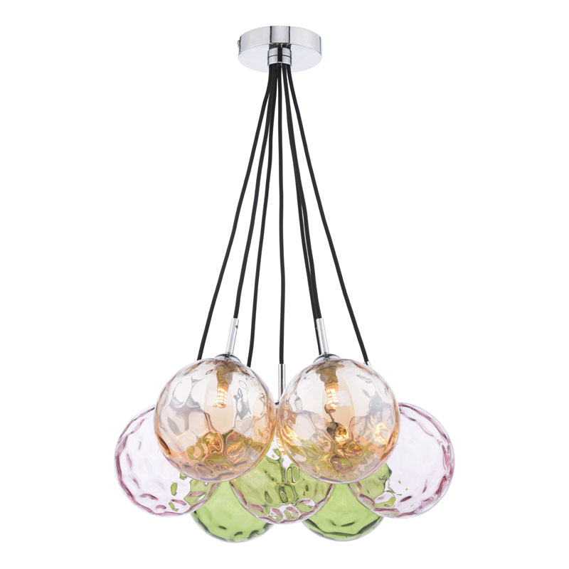 Dar Elpis 7 Light Mixed Coloured Glass Cluster Pendant - Polished Chrome