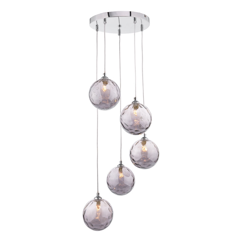 Dar Federico 5 Light Smoked Glass Cluster Pendant - Polished Chrome