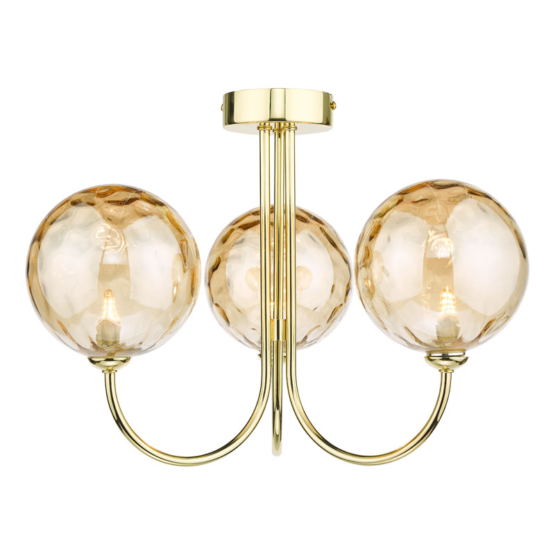 Dar Jared 3 Light Semi Flush With Champagne Glass - Gold