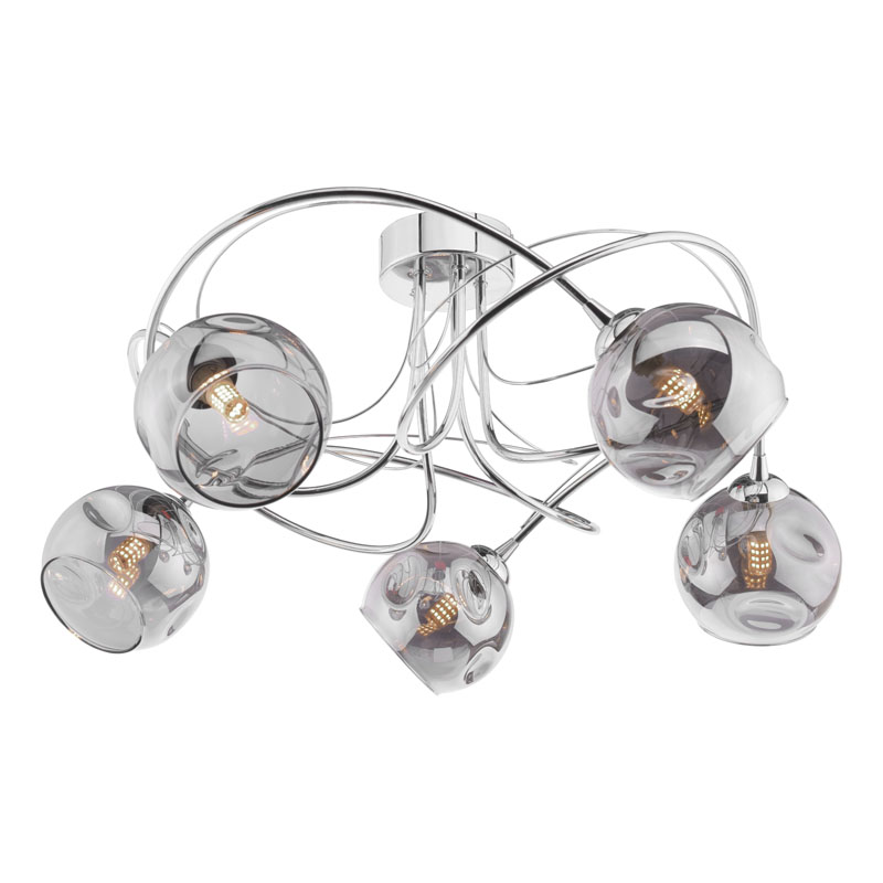 Dar Onawa 5 Light Semi Flush With Smoked Glass - Polished Chrome