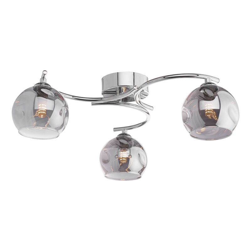 Dar Nikita 3 Light Semi Flush With Smoked Glass - Polished Chrome