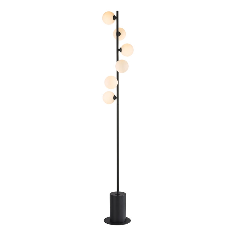 Dar Spiral 6 Light Floor Lamp With Opal Glass - Matt Black
