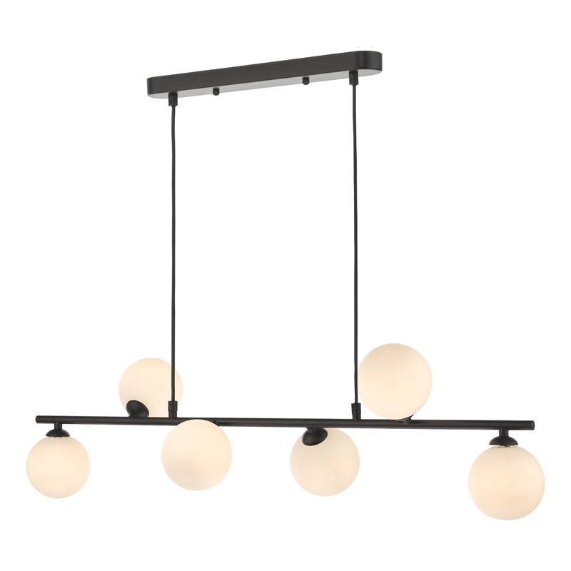 Dar Spiral 6 Light Bar Opal Glass Pendant - Matt Black
