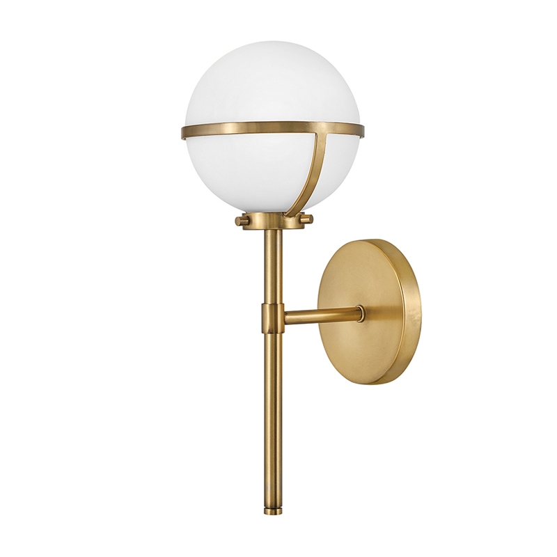 Hinkley Hollis Bathroom Wall Light - Aged Brass with Opal Glass