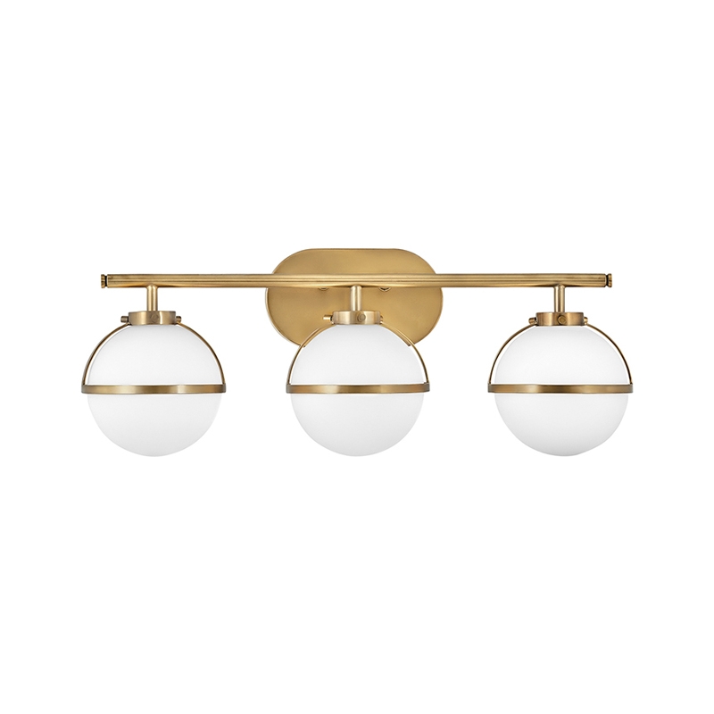 Hinkley Hollis 3 Light Bathroom Wall Light with Opal Glass - Aged Brass