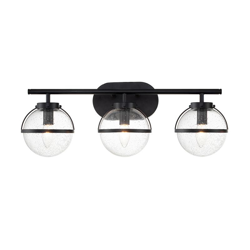 Hinkley Hollis 3 Light Bathroom Wall Light with Clear Seeded Glass - Black