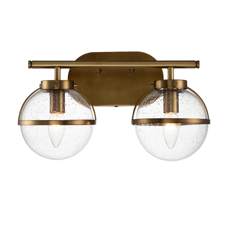 Hinkley Hollis 2 Light Bathroom Wall Light with Clear Seeded Glass - Aged Brass
