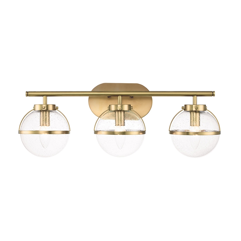 Hinkley Hollis 3 Light Bathroom Wall Light with Clear Seeded Glass - Aged Brass