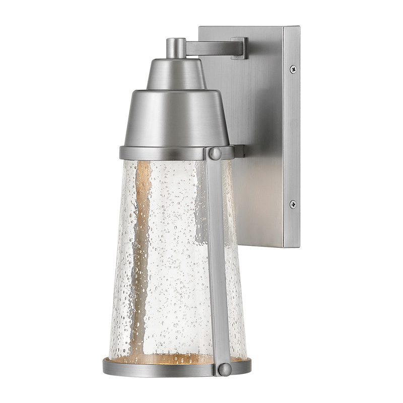 Hinkley Miles Outdoor Wall Light - Satin Nickel with Clear Seeded Glass
