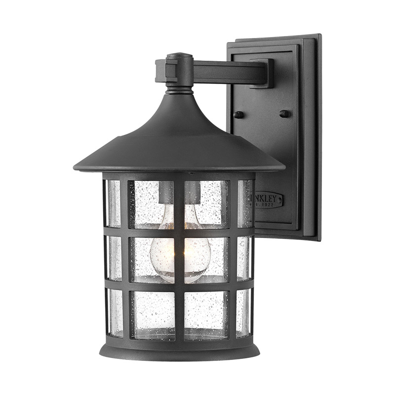 Hinkley Freeport Medium Outdoor Wall Light - Textured Black with Clear Seeded Glass