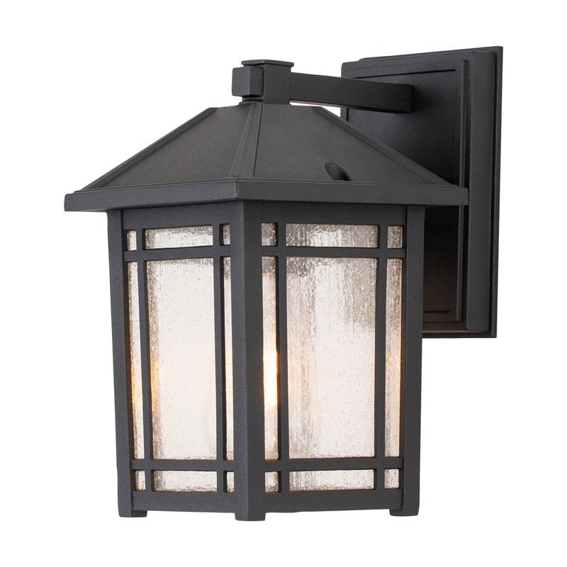 Quoizel Cedar Point Small Outdoor Wall Light - Black with Clear Seeded Glass