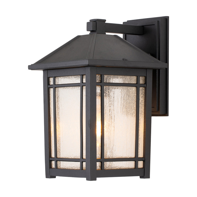 Quoizel Cedar Point Medium Outdoor Wall Light - Black with Clear Seeded Glass
