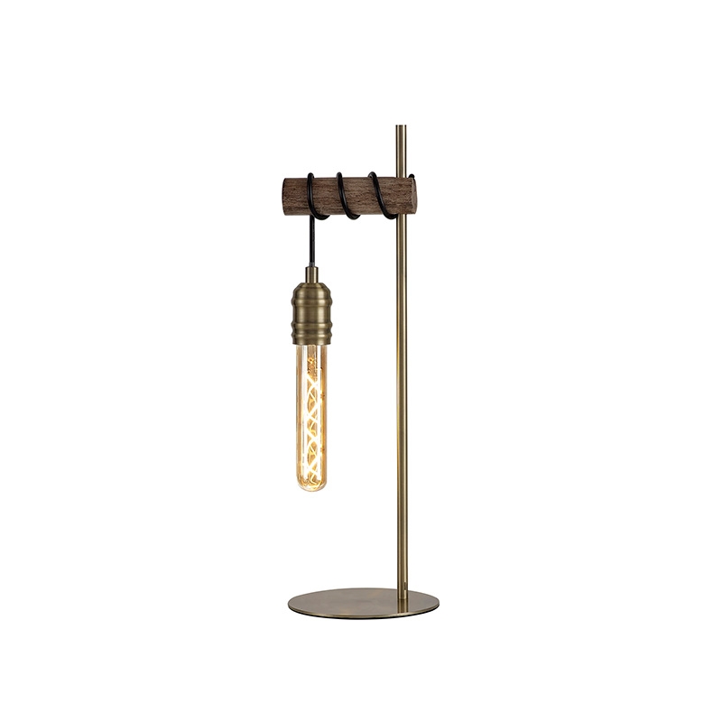 Komore Table Lamp - Aged Wood and Antique Brass