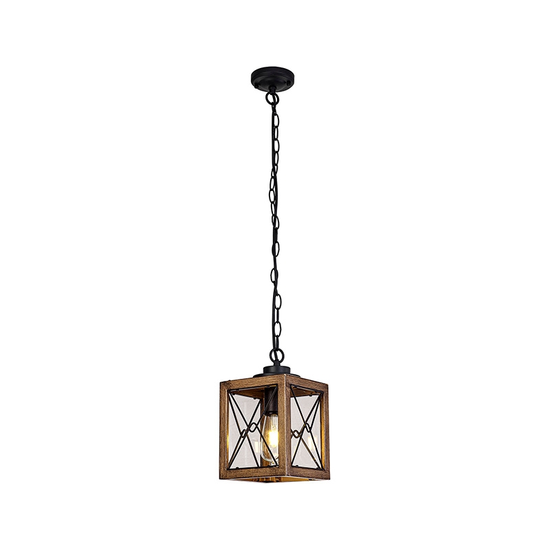 Drumond Pendant Porch Lantern - Black & Wood