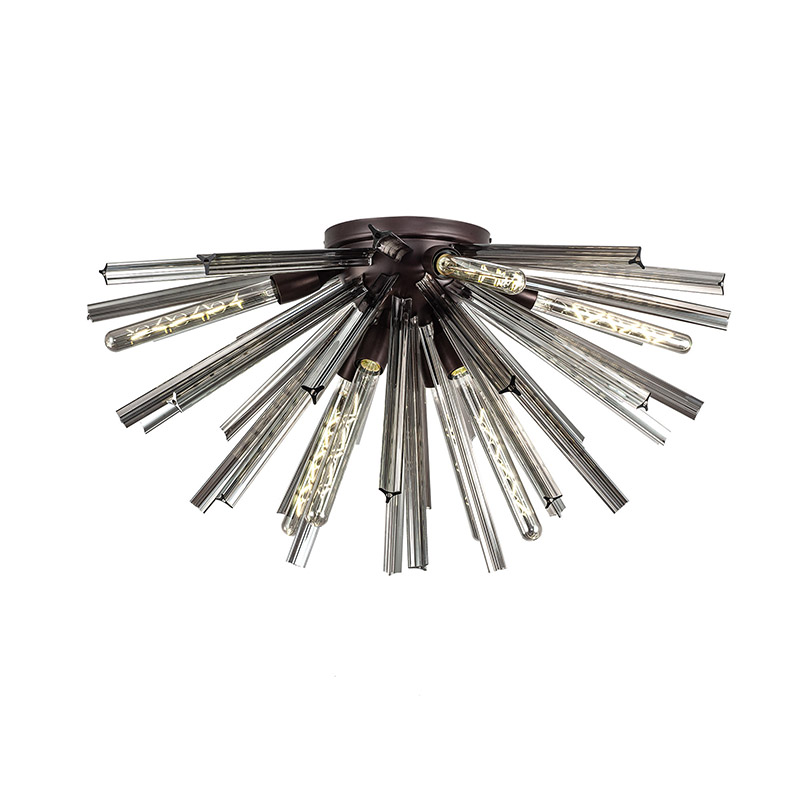 Woxsall 890 Glass Flush Ceiling Light - Brown Oxide and Smoked Glass