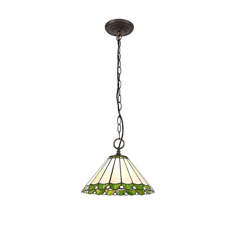 Dresden Single Ceiling Pendant Light - Aged Antique Brass with Green Tiffany Glass Shade