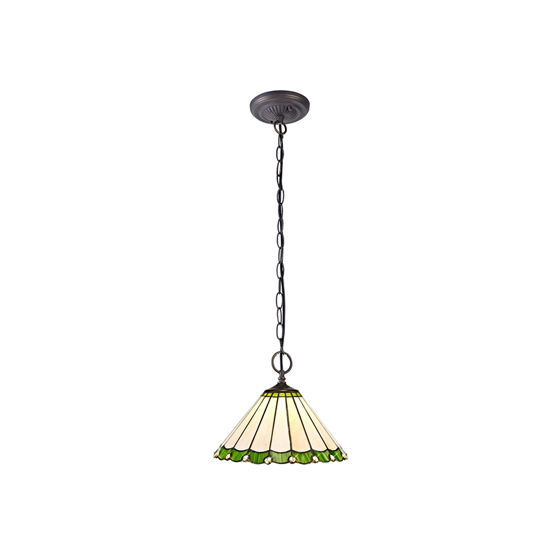 Dresden 2 Light Ceiling Pendant - Aged Antique Brass with Green Tiffany Glass Shade