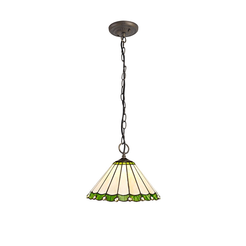 Dresden 3 Light Ceiling Pendant - Aged Antique Brass with Green Tiffany Glass Shade