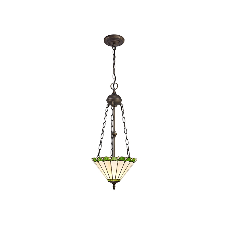 Dresden 2 Light Ceiling Pendant - Aged Antique Brass with Green Tiffany Uplighter Glass Shade
