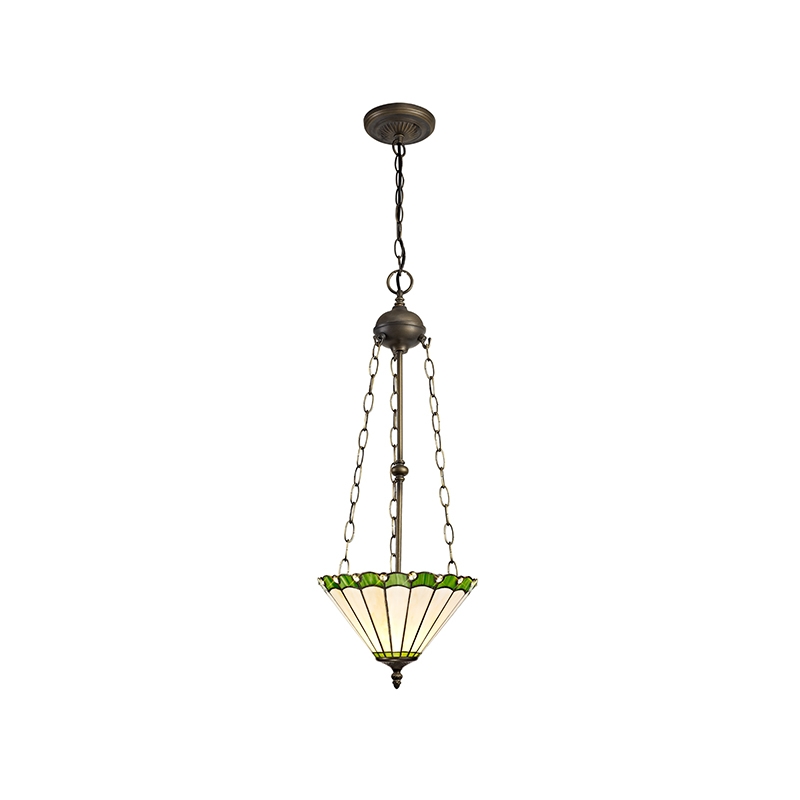 Dresden 3 Light Ceiling Pendant - Aged Antique Brass with Green Tiffany Uplighter Glass Shade