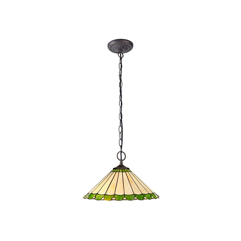 Dresden Large 2 Light Ceiling Pendant - Aged Antique Brass with Green Tiffany Glass Shade
