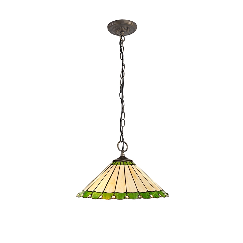 Dresden Large 3 Light Ceiling Pendant - Aged Antique Brass with Green Tiffany Glass Shade