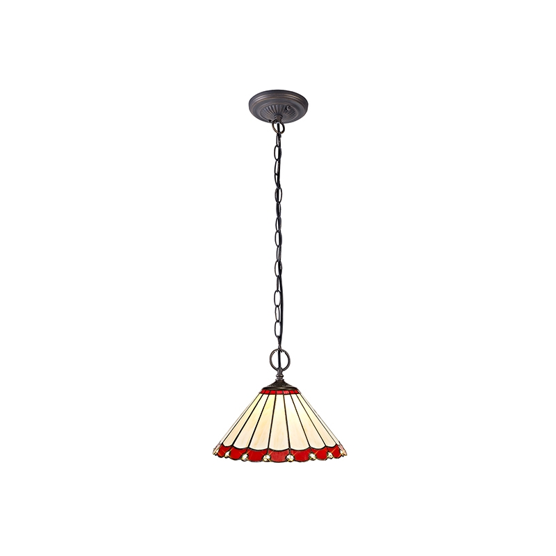 Dresden 2 Light Ceiling Pendant - Aged Antique Brass with Red Tiffany Glass Shade