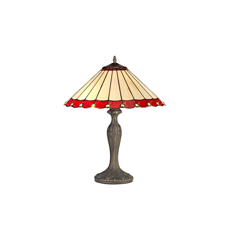 Dresden 2 Light Curved Table Lamp - Aged Antique Brass With 40cm Red Tiffany Glass Shade