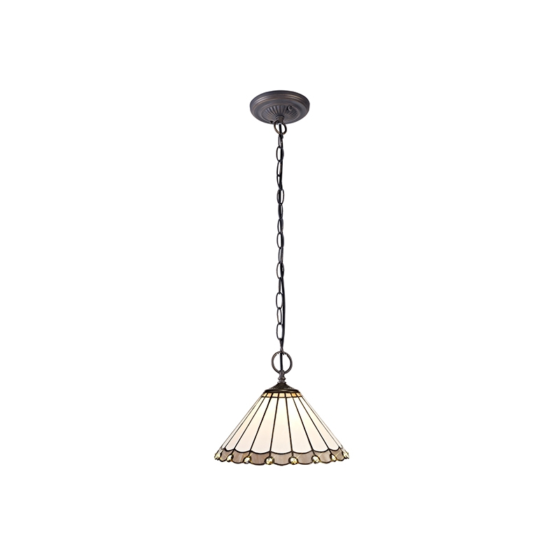 Dresden 2 Light Ceiling Pendant - Aged Antique Brass with Grey Tiffany Glass Shade