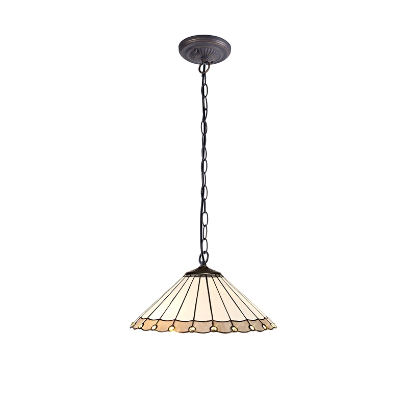 Dresden Large Single Ceiling Pendant Light - Aged Antique Brass with Grey Tiffany Glass Shade