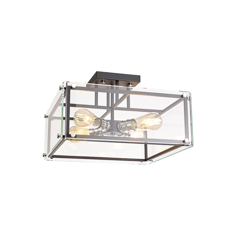 Madison 4 Light Glass Semi-Flush Ceiling Light - Matt Black