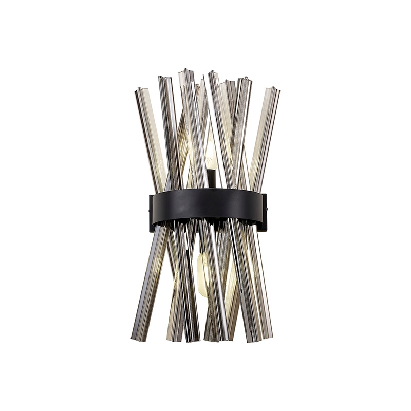 Woxsall Glass Flush Wall Light - Matt Black and Smoked Glass